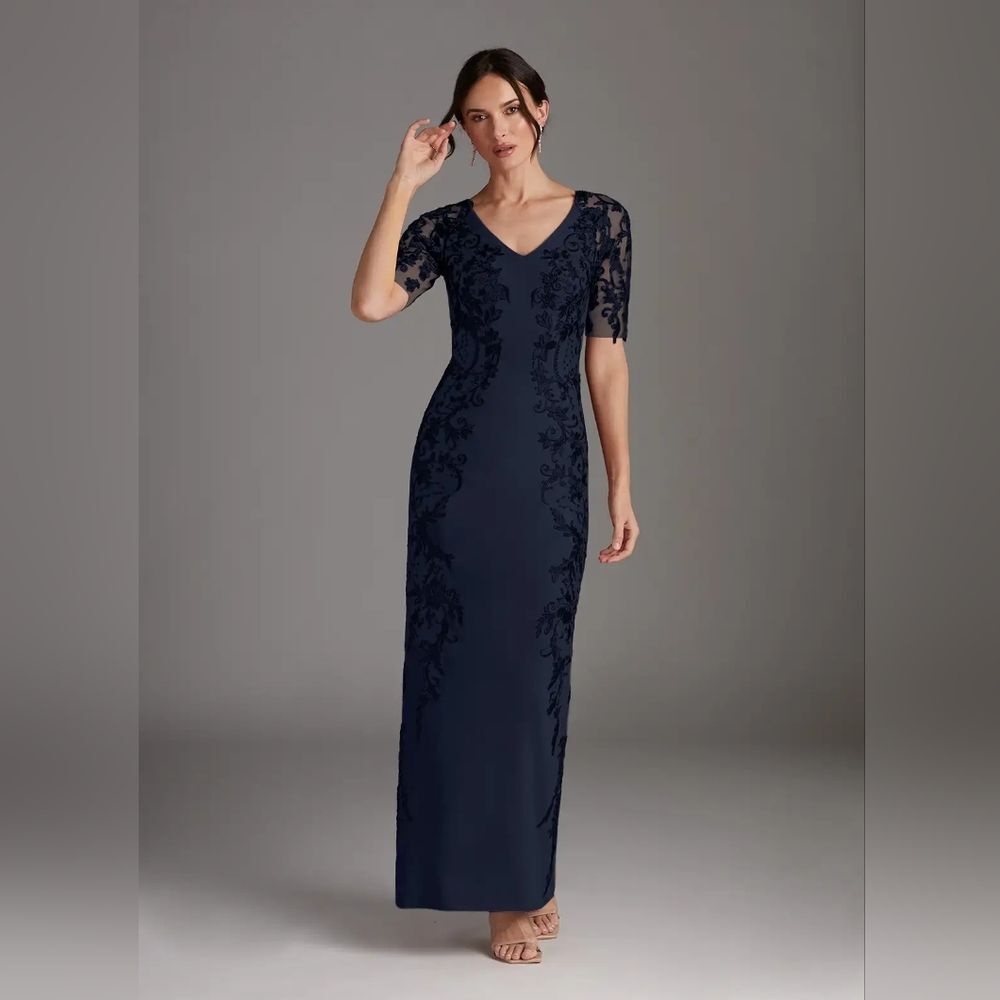 Azazie Farrah Navy Sheath Stretch Crepe‎ Dress Size A20 (20)